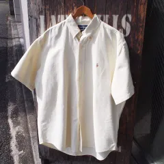 90s【Ralph Lauren】オールド ラルフローレン BLAKE オックスフォード 半袖 ボタンダウンシャツ ライトイエロー US-XL