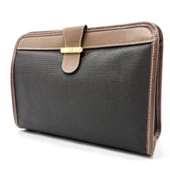 【良品】 dunhill ダンヒル クラッチバッグ セカンドバッグ ハンドバッグ 小物入れ ロゴ型押しゴールド金具 PVCレザー ユニセックス レディース メンズ ブラウン 茶色