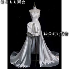 【美品・未使用新品】ウェディングドレス フレンチ シンプル シルク 結婚式 パーティー ロングドレス 二次会 結婚式 前撮り ブライダル 花嫁 ビスチェ ベアトップ サテン 後ろリボン