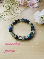 【パワーストーンブレスレット】 ブルータイガーアイ・ブラックオブシディアンNo.41