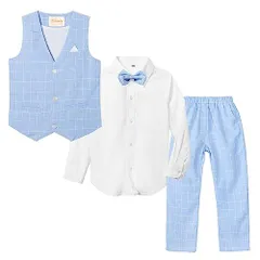 ブルー(ベスト4点セット)_160 [LOLANTA] キッズ スーツ 男の子 フォーマル 子供 服 4点セット ベスト ズボン ワイシャツ 蝶ネクタイ チェック柄 入学式 卒業式 入園式 結婚式 発表会 七五三 ブルー 160