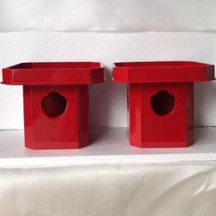 骨董・茶道具】春日式火鉢 一対（2基セット）曲木 漆塗 火箸3種・共箱