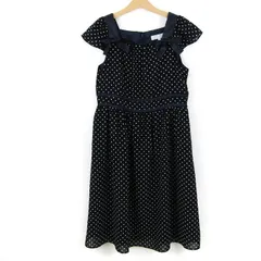 組曲 半袖ドットワンピース スクエアネック 両リボン 背面ファスナー コットン 春夏 キッズ 女の子用 TL 150-160サイズ ブラック KUMIKYOKU 【中古】