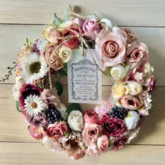 7-43春リース　春待ちリース　大人リース　アーティシャルフラワー　玄関リース　ドアリース　母の日　ギフトリース　ナチュラルリース　ボタニカルリース　北欧　ディスプレイ　店舗　什器　撮影　背景　お祝い