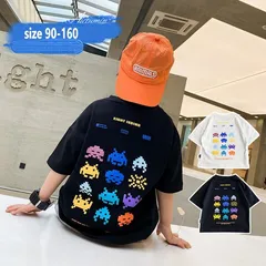 新品 2枚組 インベーダー ゲーム 昭和 懐かしい Ｔシャツ 半袖 キッズ ブラック ホワイト 綿 まとめ売り 子供服 男の子