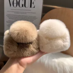 1点物⋈モコモココーナー56ふわふわミンクファー付バンズクリップ6cm高級可愛い 1点物⋈モコモココーナー56ふわふわミンクファー付バンズ