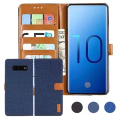 【 Anrek 】Galaxy S10 / docomo SC-03L / au SCV41 対応 Samsung デニム材料 手帳ケース (ダークブルー) サムスン ドコモsc03l ギャラクシーs10 ケース カバー 手帳型 カード収納 サイドマグネット 