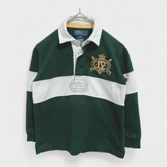【訳アリ】【ラルフローレン】『Ralph Lauren』[ラガーシャツ] ポロシャツ 長袖 グリーンホワイト系 白緑 (95cm) 商品A2349 管理D