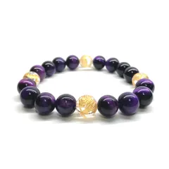 10mm 四神獣金彫水晶×パープルタイガーアイ パワーストーン ブレスレット天然石 運気上昇 開運 金運 お守り 青龍 白虎 玄武 朱雀 メンズ・レディース 男性・女性 数珠ブレス 開運 ■