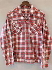 SUGAR CANE シュガーケーン オープンカラー スナップボタン シャツブルゾン シャツジャケット チェックシャツ  レッド 淡赤 Mサイズ