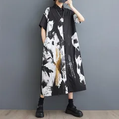 新品 2026新作 モード系  大きいサイズ ワンピース　個性  配色  シャツ　ロング　レディース 春夏　新品 　半袖