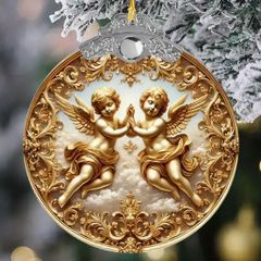 入荷待ち！天使73 ブリキ/アルミ看板 ラウンド 祈り インテリア アルミ看板 ブリキ看板 天使 ベビー エンジェル アンティーク調