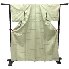 京やH181 正絹 単衣 紬 ワイドサイズ 身幅大きめ ゆったりサイズ 縦縞文様 絣文様 初夏 初秋 単衣仕立て 仕立て上がり 送料無料 中古