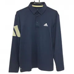 アディダス 長袖ポロシャツ ネイビー ボタンダウン 袖ビッグロゴ  メンズ M ゴルフウェア adidas