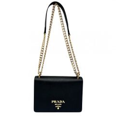 プラダ ショルダーバッグ レディース チェーンショルダー ポシェット 肩掛け 斜め掛け 鞄 かばん PRADA 1BD133 レザー ブラック 黒 ゴールド金具【中古品】