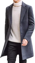 BENQUE(ベンケ) コート メンズ ビジネス 秋冬 チェスターコート 暖かい カジュアル コートメンズ スーツ ロング ウール ビジネスコート メンズコート 冬物 冬服 アウター 裏地あり 防寒 服メンズ 冬コート ロング丈(グレー,  M)