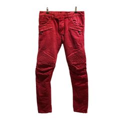 BALMAIN バルマン コーティング加工 バイカー デニム スキニー パンツ レッド size29