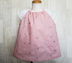 120size さくらんぼ刺繍 ピンク 半袖スモック ショート袖