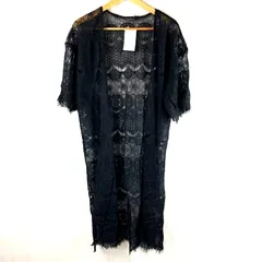 ラフラフ rafraf レースガウン 半袖カーディガン  フリンジ付き ロング丈 ブラック Lサイズ 2025032400091