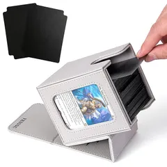 Venssu デッキケース トレカケース カードディスプレイウィンドウ 100枚 二重 三重スリーブ対応 縦入れ 仕切り2つとトップローダー１つ付き 革 (グレー内装グレー) 0