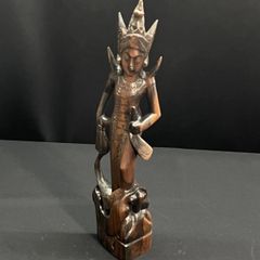縞黒檀　一刀彫り　女神像　インドネシア　バリ島　細密木彫　置き物　インテリア　希少