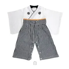 ベビーロンパース ベビー服 男の子 袴風 羽織 はかま ロンパース 白 4サイズ