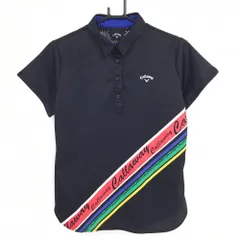 キャロウェイ 半袖ポロシャツ 黒×マルチカラー 腹部斜めプリント ロゴ刺しゅう レディース LL ゴルフウェア Callaway