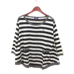 バーバリーブルーレーベル BURBERRY BLUE LABEL ニットチュニック ボーダー 刺繍 長袖 38 M 紺 ネイビー 白 アイボリー グレー /MS ■GY19