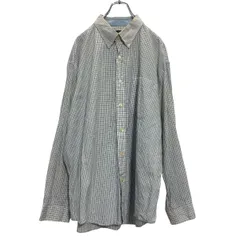 NAUTICA 長袖 チェックシャツ 2XL ホワイト ネイビー ノーティカ ビッグサイズ ボタンダウン 胸ポケット 古着卸 アメリカ仕入 a609-6349