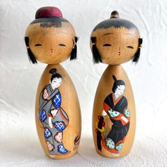 昭和 レトロ 木製 こけし 創作こけし 2体セット 民芸品 日本人形