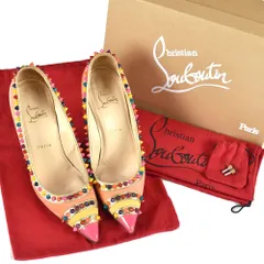 【N0522】ルブタン Christian Louboutin スタッズ パンプス 38.5 マルチカラー スパイク 高級 ヒール 靴 中古品