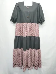 ◇ ⊂ RRR チェック 水玉 ドット 半袖 ロング ワンピース ブラック ピンク レディース E  【1506250007350】