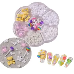 【人気商品】クマ ） ネイルデコレーション 白い花 3Dネイルパーツ DIY ネイルアート（キャンディ ネイル用 手作り ネイルパーツ ネイルアートジュエリー デコパーツ ジュエリーパーツ 立体 ネイルラインストーン RICISUNG カラー