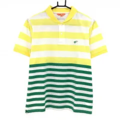 ★値下げ★【超美品】ビームスゴルフ 半袖ポロシャツ イエロー×白 ボーダー コットン混 メンズ L ゴルフウェア BEAMS GOLF