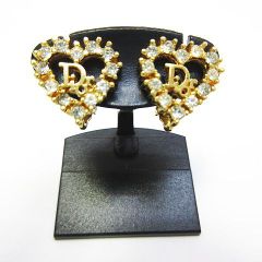 良品 クリスチャンディオール Dior ハート ロゴ イヤリング ラインストーン ゴールドカラー アクセサリー E086LF