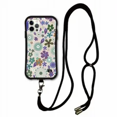 [iPhone16] スマホショルダー付 iPhone16 Plus i-coronケース アイフォン 15 Plus 14 Pro Max 13 12 11 スマホケース 耐衝撃 カバー 背面保護 花柄 フラワー パープル