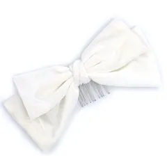 髪飾り リボン 卒業式 袴 白 ホワイト ベロア コーム 大きめ 大人可愛い レトロ 大正ロマン 粋 日本製 お洒落 成人式 振袖 前 No.9-5239