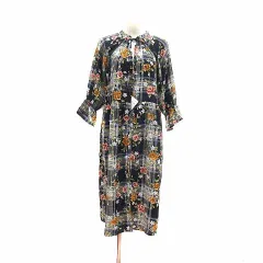 アズノウアズ as know as シャツワンピース ひざ丈 ボウタイ チェック 花柄 長袖 紺 ネイビー 白 ホワイト /YKのサムネイル