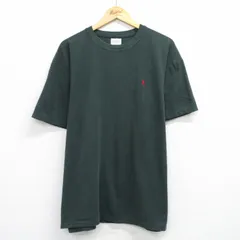 XL/古着 ラルフローレン 半袖 ブランド Tシャツ メンズ ワンポイントロゴ 鹿の子 大きいサイズ コットン クルーネック 濃緑 グリーン 25aug