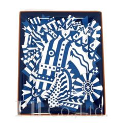 HERMES　エルメス　ヴィド・ポッシュ　シュヴァル・ドゥ・フェット　トレイ　H314151M 01　陶器　マリン　ブランド食器　インテリア小物　小物入れ　ジュエリープレート　トレー　アッシュトレイ　 灰皿　スクエア　馬　ブルー　ホワイト【中古】【72821】