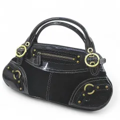 rafe NEW YORK ラフェニューヨーク ハンドバッグ ゴールド金具 コンビ スエード  エナメル ブラック 黒系