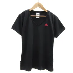 アディダス adidas スポーツウェア Tシャツ カットソー 半袖 ラウンドネック ロゴプリント 大きいサイズ OT 黒 ブラック 赤 レッド /YS21