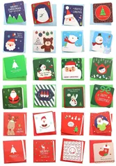【人気商品】ミニカード クリスマスプレゼント付きグリーティングカード クリスマスギフトカード 2つ折り 封筒付き 7*7cm クリスマスカード 24種類24カード 24枚セット