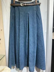 デニム プリーツ スカート + ベルト セット