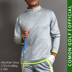 新品【COMONGOLF/コモンゴルフ】フェイクレイヤードネオンカラー切替エアーポンチ素材長袖モックネックゴルフシャツ/杢グレー(CG-LT4013)ゴルフウェア ローネック 長袖 秋 冬 春 ストレッチ