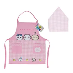 【人気商品】ちいかわ 子供用 エプロン 三角巾 セット はちわれ うさぎ 110cm ひとりでかぶれる [野宗寅市商店] 可愛い ピンク チェック 三角巾 保育園 幼稚園 入園 入学