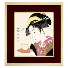 版画　歌麿　美人　手紙 巻物 恋文 額装　オブジェ　インテリア yuinouyasan_g5697