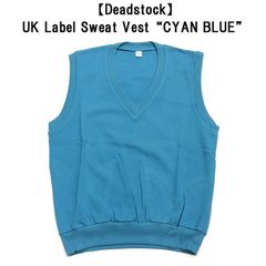 【Deadstock】UK Label Sweat Vest スウェット ベスト Vネック サイズ：M, L, XL シアンブルー デッドストック