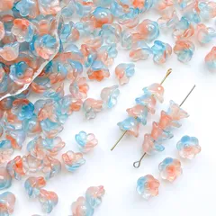 【新着商品】手芸 ブレスレット デコビーズ イヤリング フラワーキャップ アクセサリー ミックス パーツ ビーズ 100ヶ ガラスビーズ 12mm フラワービーズ ブルー×赤橙 Harovo