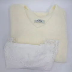 ◇ ⊇ nano universe ナノユニバース ニットプルオーバー レースタンクトップ サイズF クリームイエロー レディース E  【1409100063776】